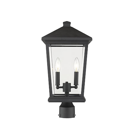 Z-Lite Beacon 2 Light Outdoor Post Mount Fixture, Black & Clear Beveled 568PHBR-BK